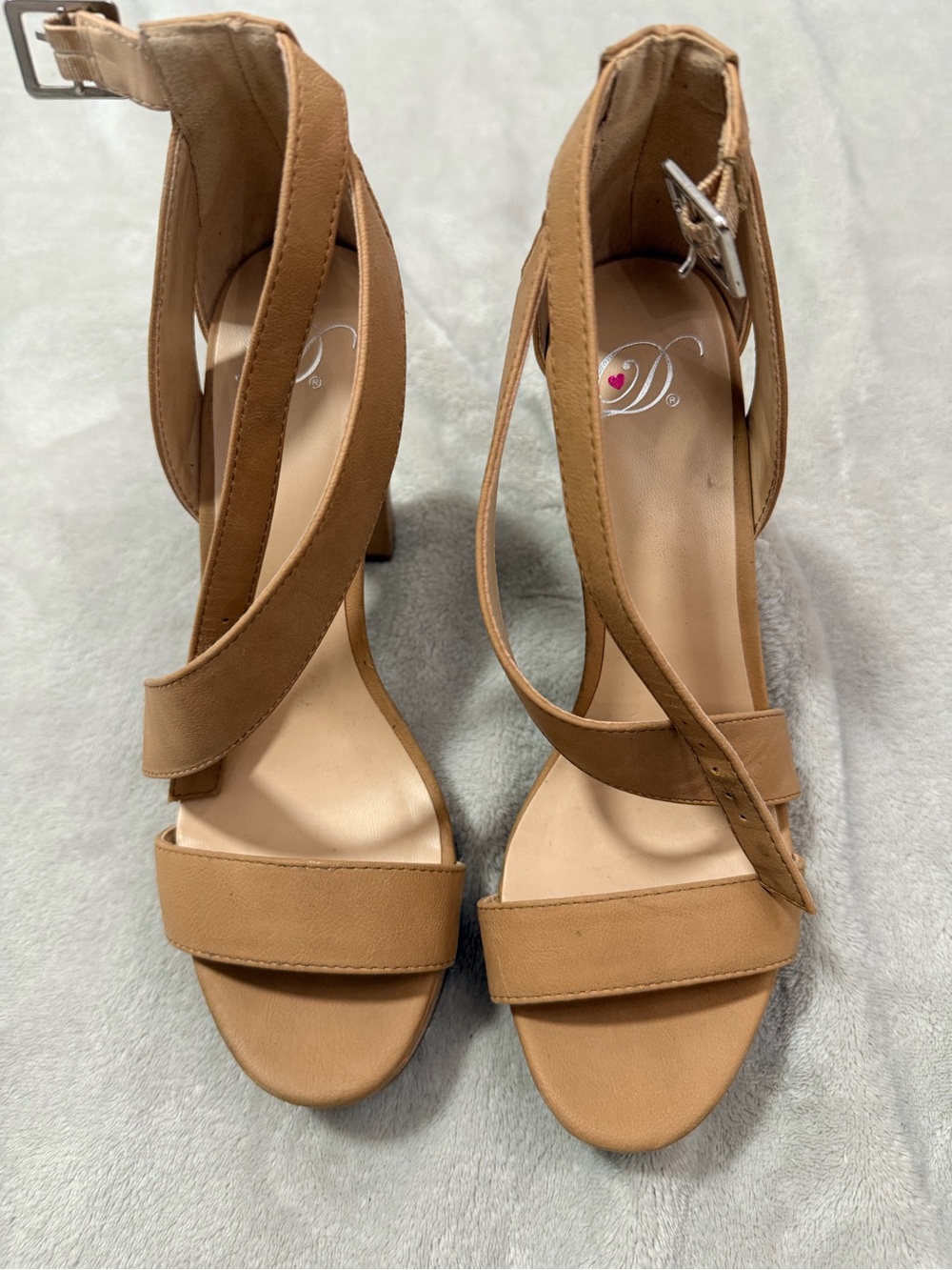 Dollhouse Tan Strappy Block Heel Sandals